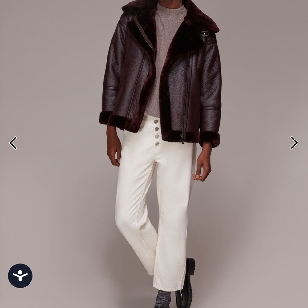 Whistles Dark Burgundy Shearling Bomber Jacket